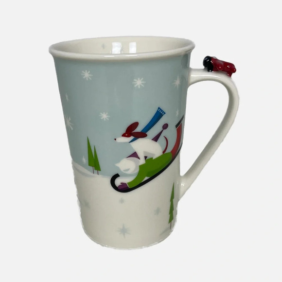 Starbucks Coffee Tea Mug Bone China Winter Airplane Snowflakes 8 oz. Blue White - Picture 2 of 8